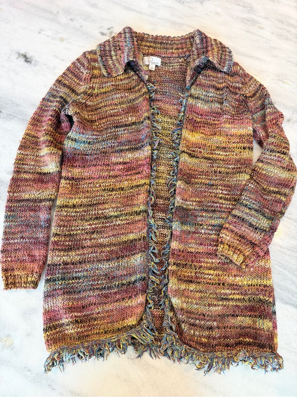 Y2K Multicolor Knit Fringe Open-Front Women’s Cardigan Sweater Lizzie McQuire
